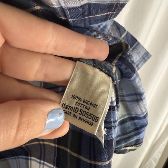 LL Bean Blouse Women's XS Blue Green Plaid Button Up Long Sleeve 100% Cotton - Picture 7 of 11